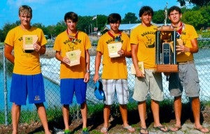 Pictured are the Open Cruising National Champions displaying their plaques and National Title Rotating Trophy. They are, from left, Brannan Crosby, Adam Economu, Landon Arabie, Roo Breland and Rory Breland.