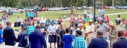 Members of Bogalusa churches of various races and denominations surround a stage at Cassidy Park in Bogalusa, where city officials and an interracial alliance of ministers offered an apology for the way the city’s white establishment treated black citizens during their quest for equal rights and opportunities in the 1960s.